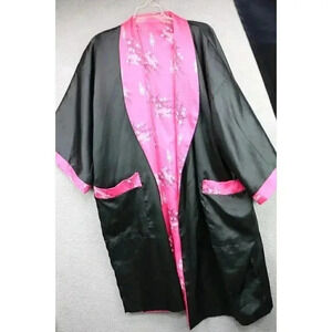 Women's Reversable Kimono Robe-Embroidered Dragon-One Size-Missing Belt-Pockets